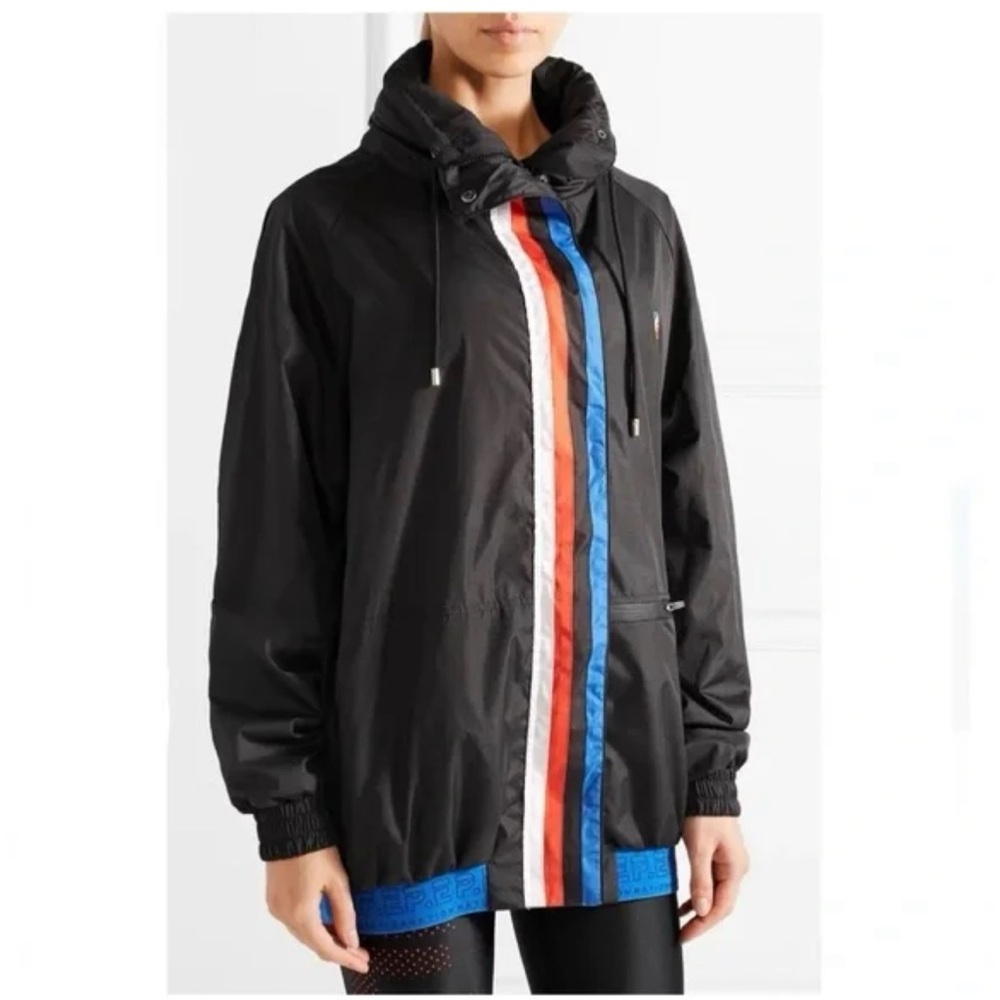 PE Nation Oversized Water Resistant Black Jacket with Multicolor Stripes